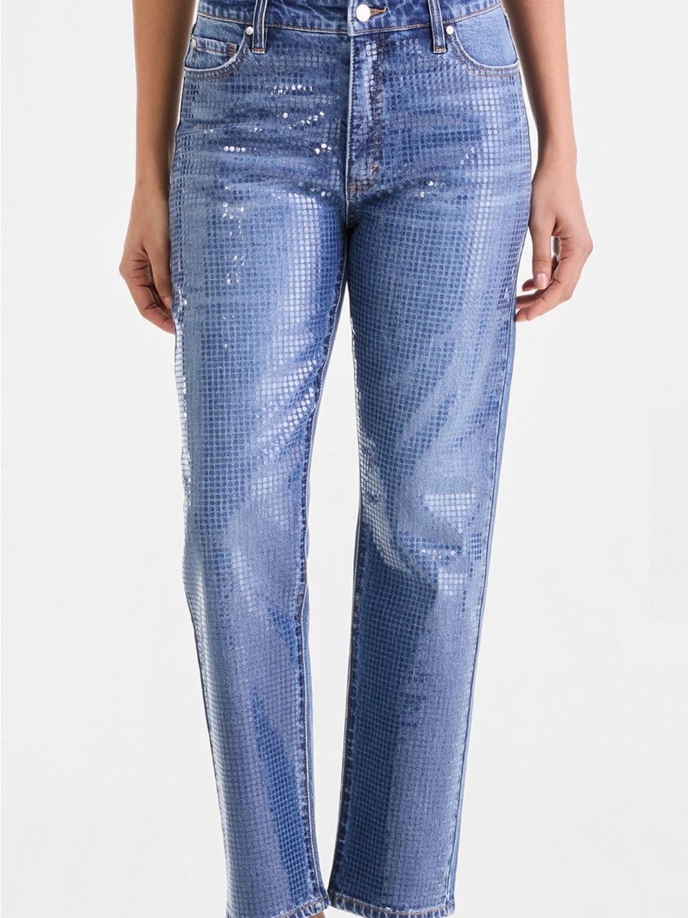 INC International Concepts Blue Sequin Straight-Leg Jeans